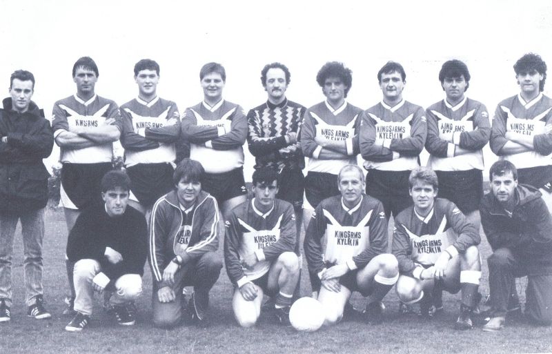 Circa 1987 - Kyleakin Football Team at Kyleakin
Back row left to right:  Norman Robertson, Alasdair Morrison, Donald MacLeod, John MacLeod, John Robertson, Peter Robertson, Michael Taylor, Ronald Reid, Murdo MacLeod
Kneeling  left to right:  James Munro (Chips, Breakish), John Reid, Malcolm Reid, Christopher MacKinnon, John Houston and John Finlayson
